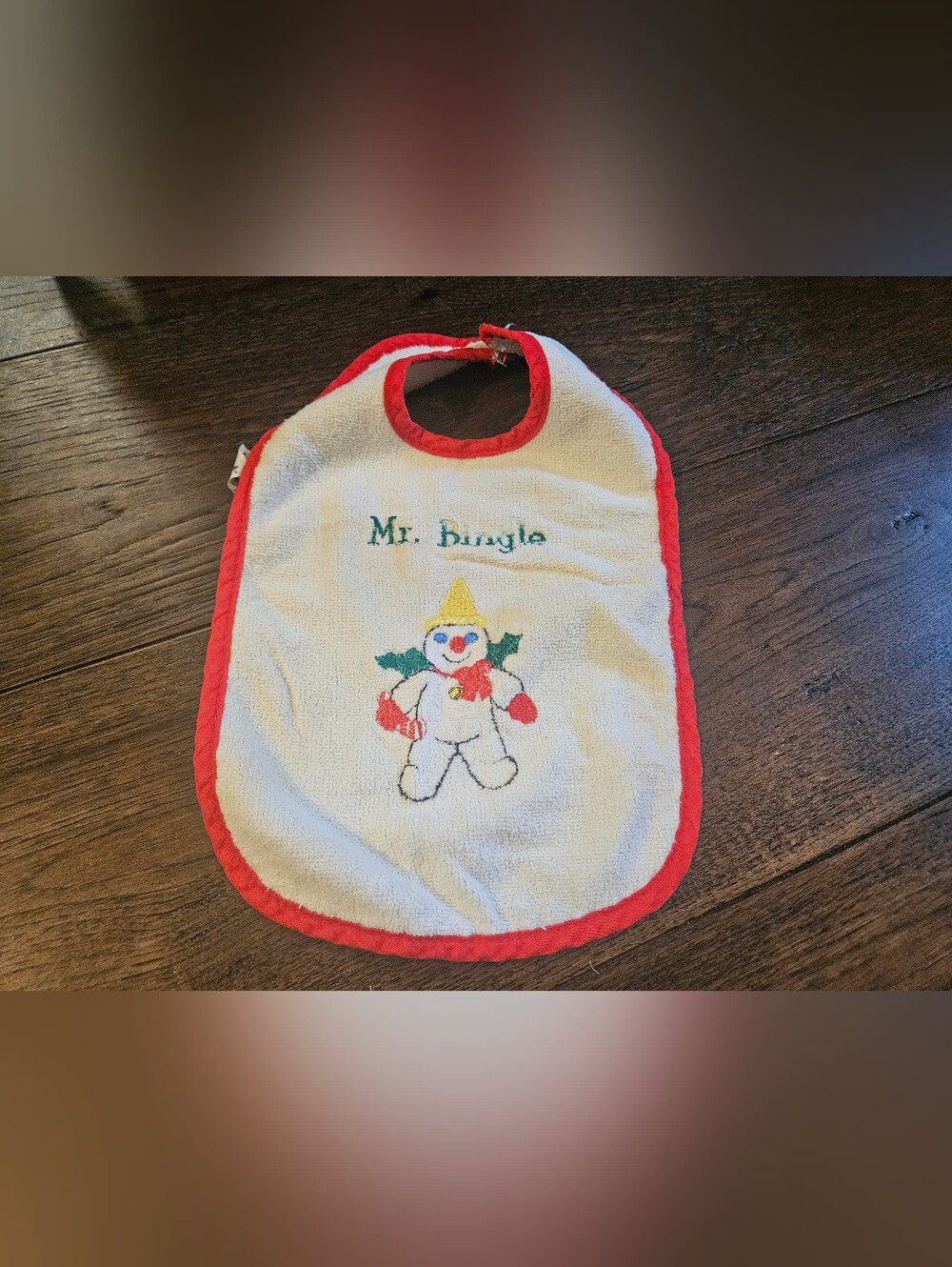Vintage Baby Girl Bib Cloth Embroidered Terrycloth Used Condition Snowman Cool.